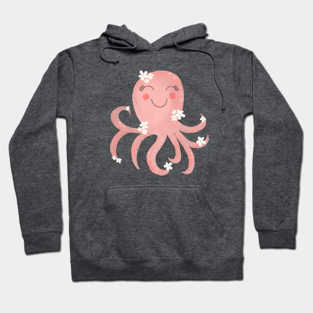 Cheerful Cute Pink Octupus Hoodie by RuthMCreative